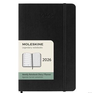 Moleskine 3.5"x5.5" 12 Months 2026 12 Months Weekly Notebook Black Soft *NEW*
